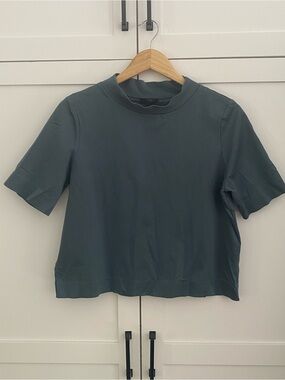 COS Heavyweight Green 100% Cotton Short Sleeve Boxy Oversized Stretch Sz Small
